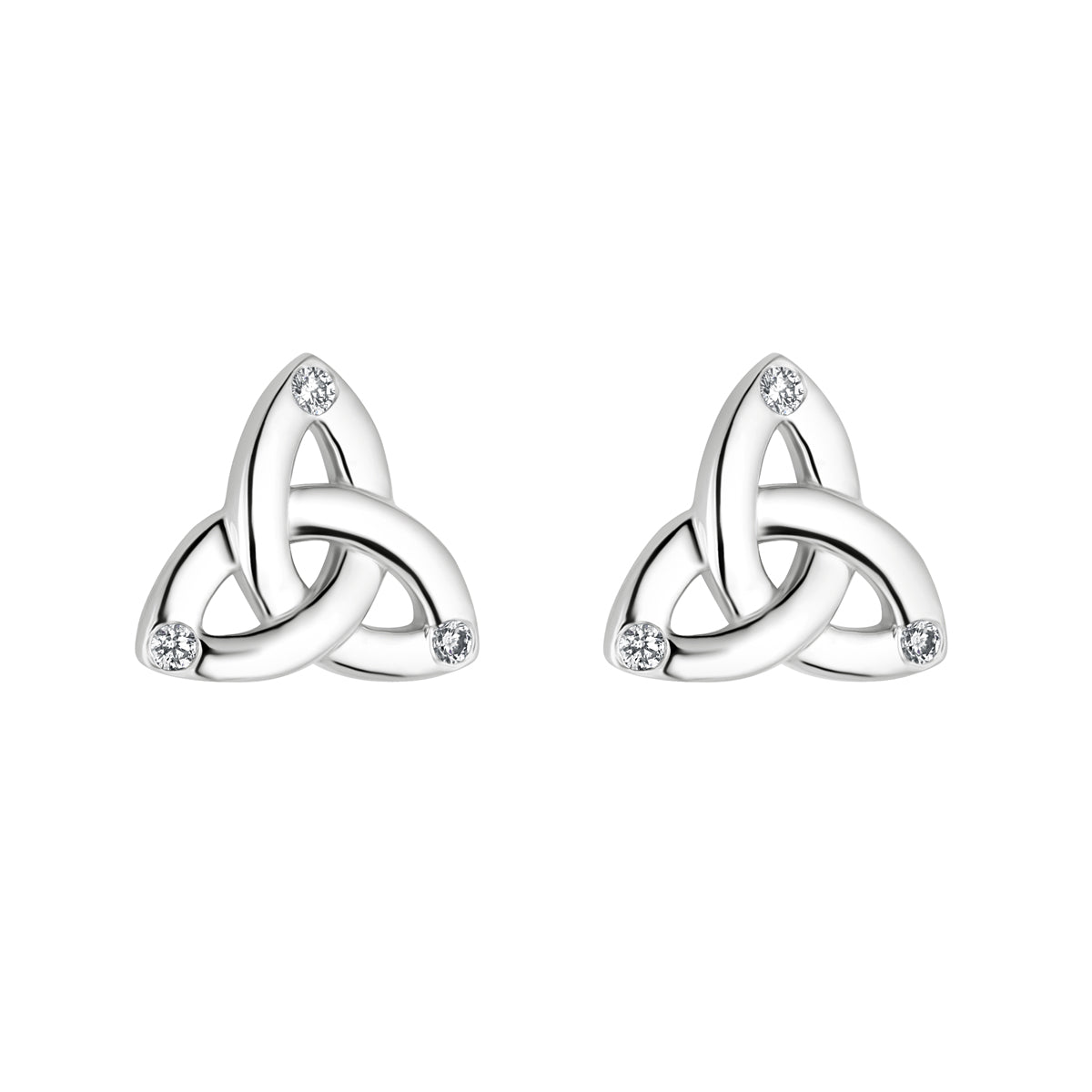 White Gold Flush Set Diamond Trinity Knot Earrings S34195 from Solvar Irish Jewellery