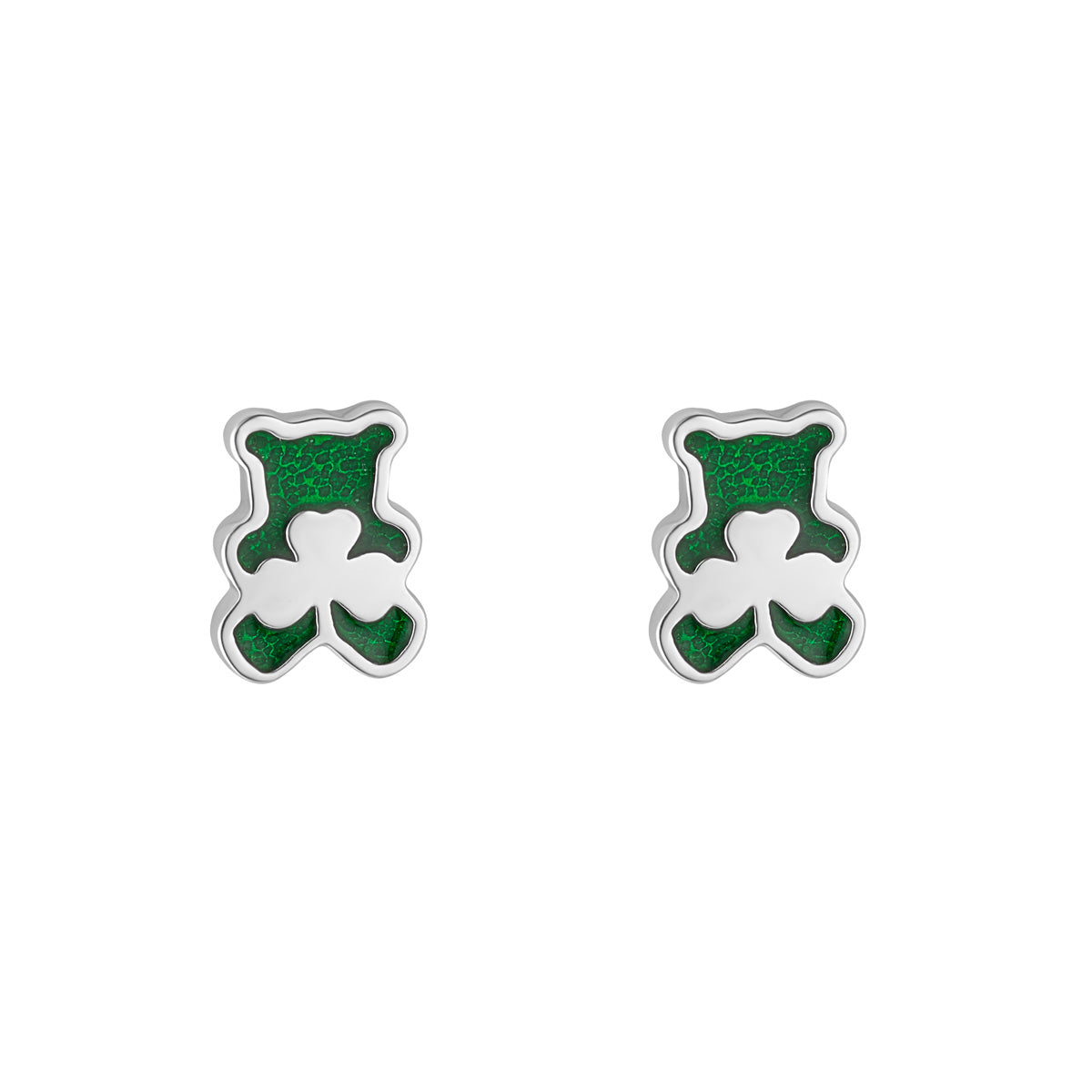 Stock image of Solvar shamrock teddy bear earrings in silver s34220