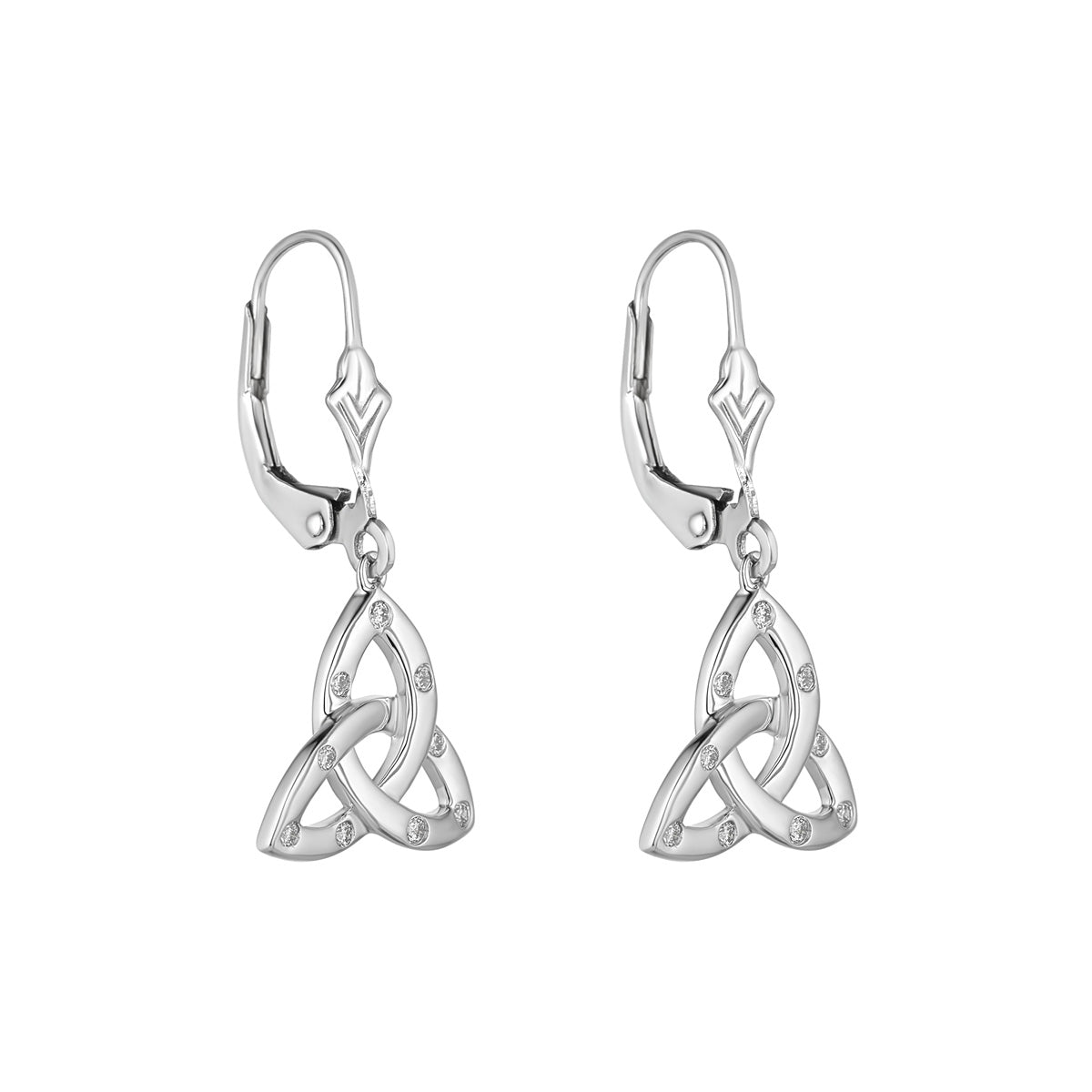 Stock image of Solvar white gold flush set diamond trinity knot drop earrings s34225