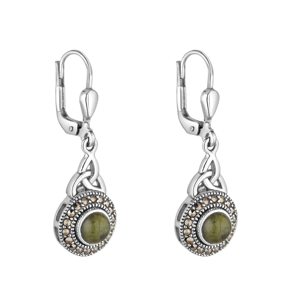 Sterling Silver Marble & Marcasite Trinity Drop Earrings S34621 on white background