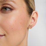 gold claddagh stud earrings on a model 2