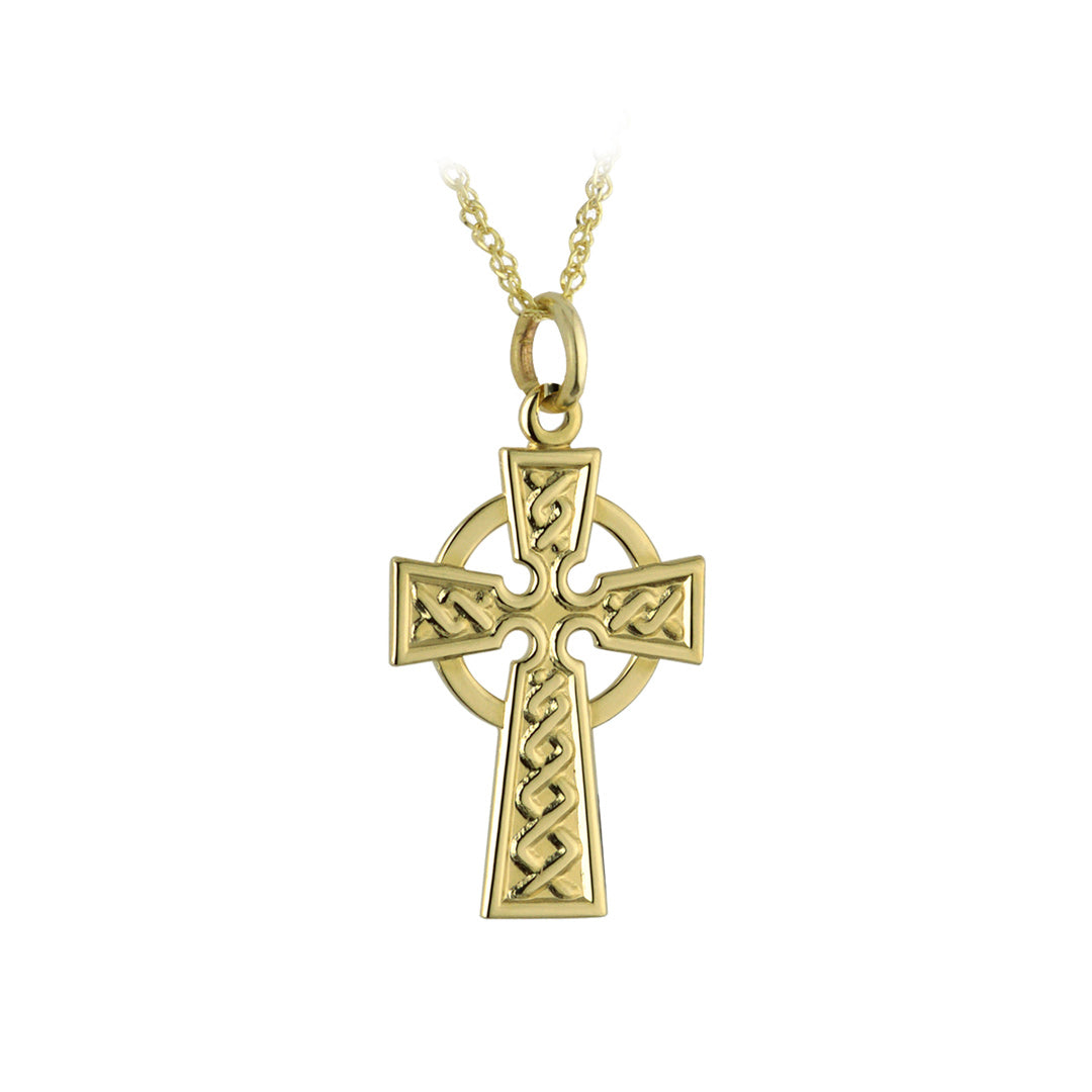 plain image of solvar gold small celtic cross pendant on the white background
