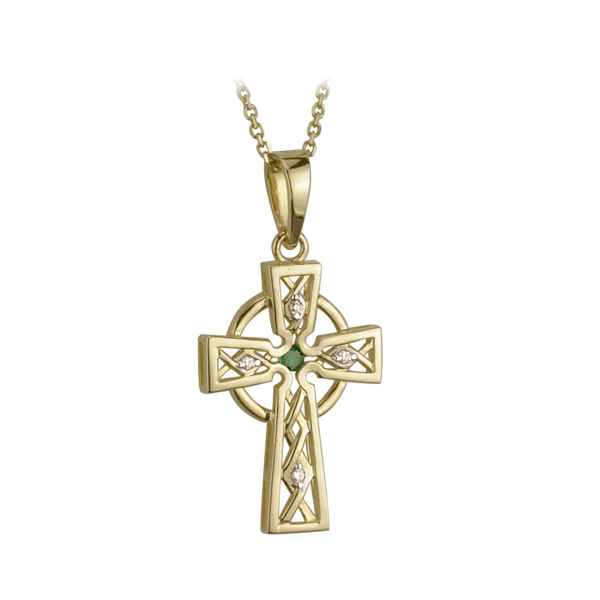 14k gold diamond emerald celtic cross pendant s44003 from Solvar