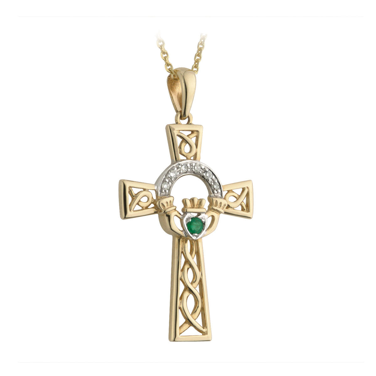 14k gold diamond and emerald claddagh cross pendant s44515 from Solvar