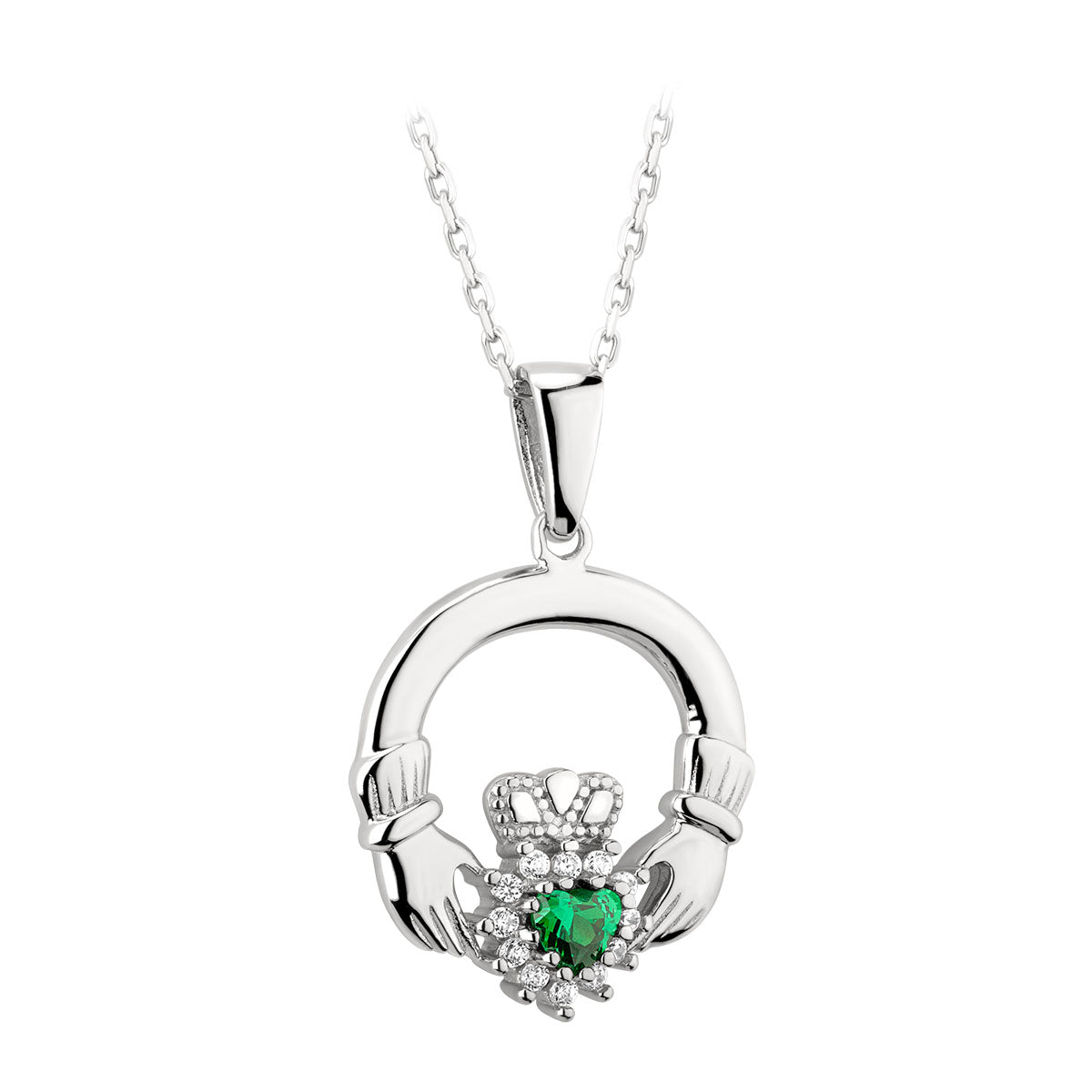 sterling silver green heart cubic zirconia cluster claddagh pendant s44591 from Solvar