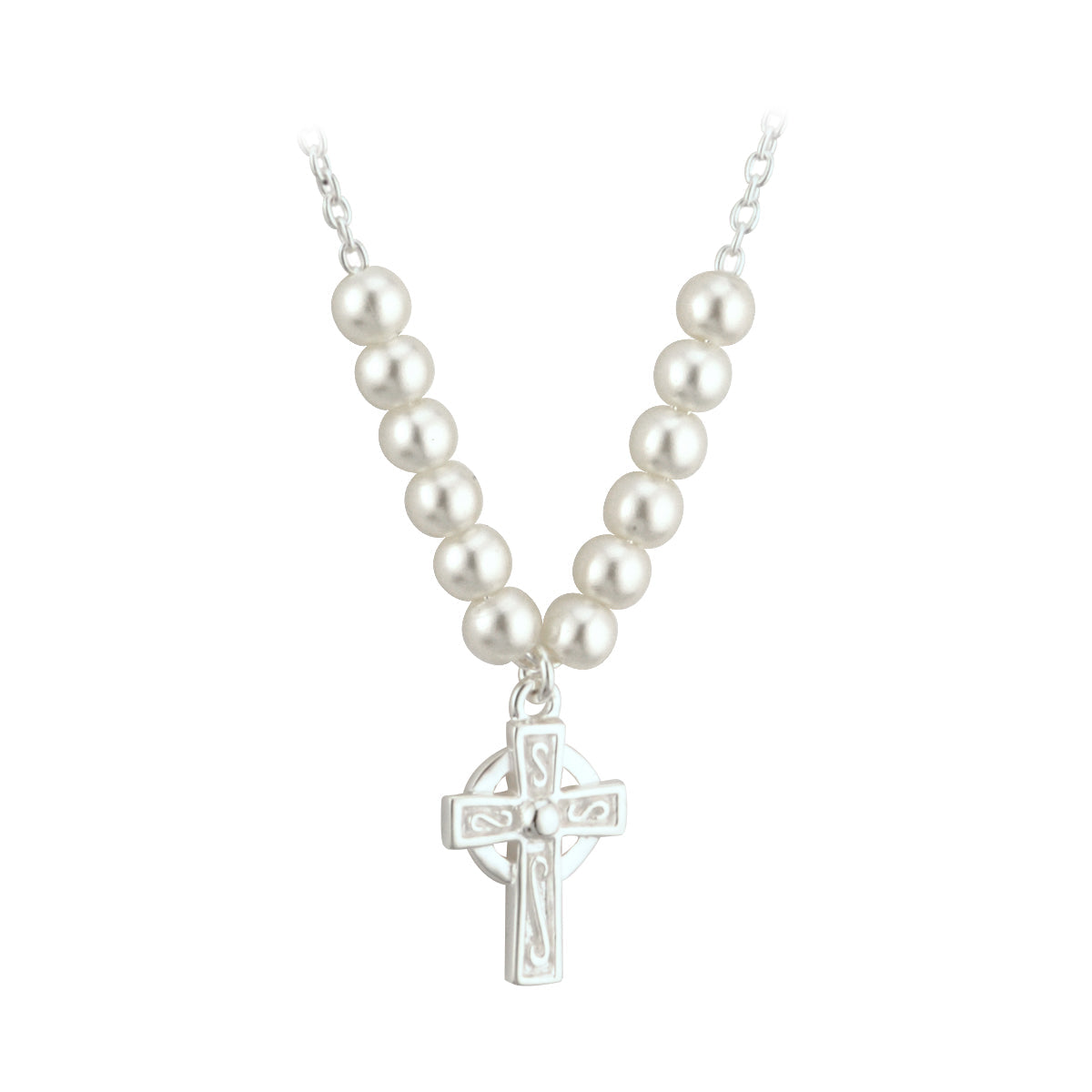 rhodium plated pearl cross necklet s45070 from Solvar