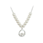 rhodium plated pearl claddagh necklet s45071 from Solvar