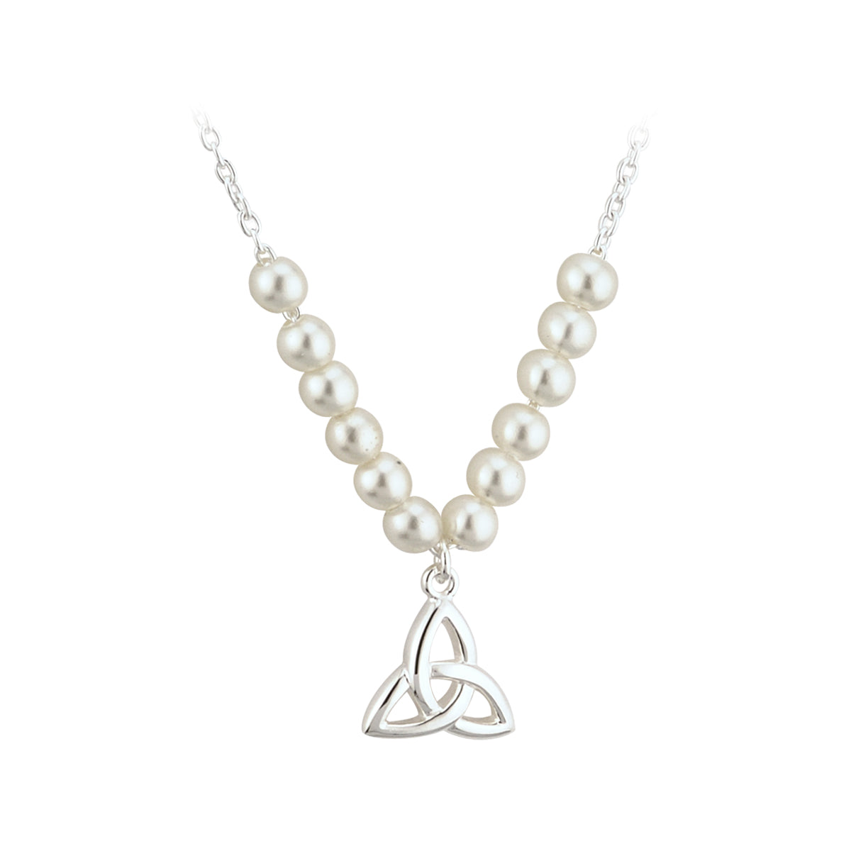 rhodium plated pearl trinity knot communion necklet s45073 from Solvar