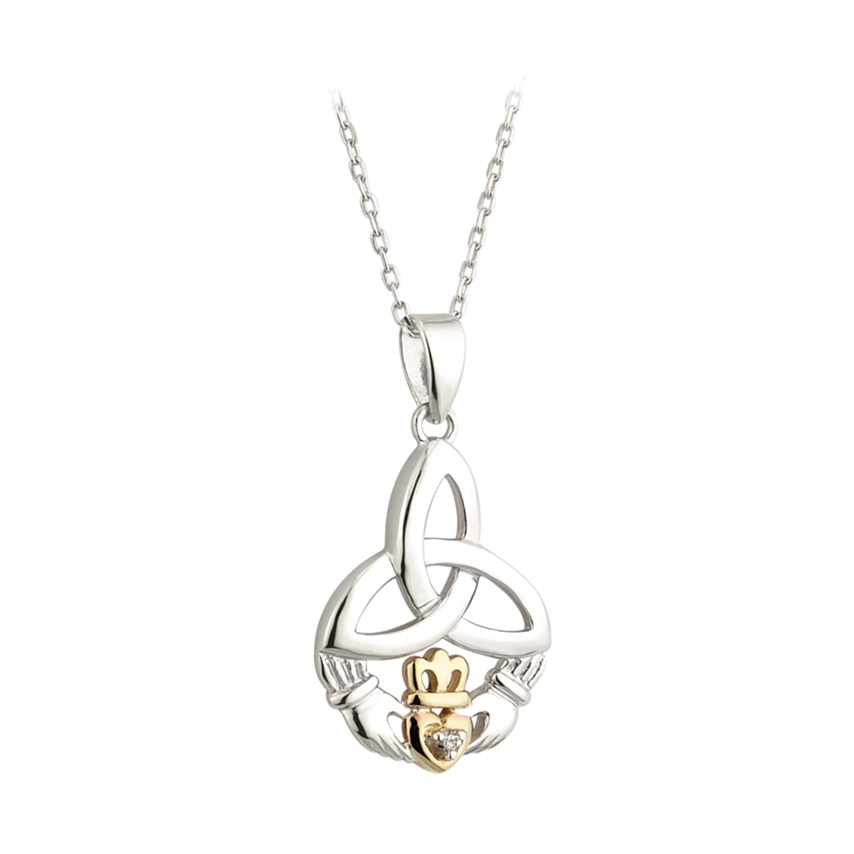 sterling silver and 10k gold diamond trinity knot claddagh pendant s45344 from Solvar