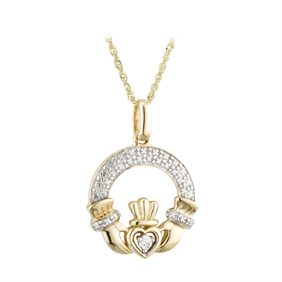 14k gold diamond irish claddagh necklace s45602 from Solvar