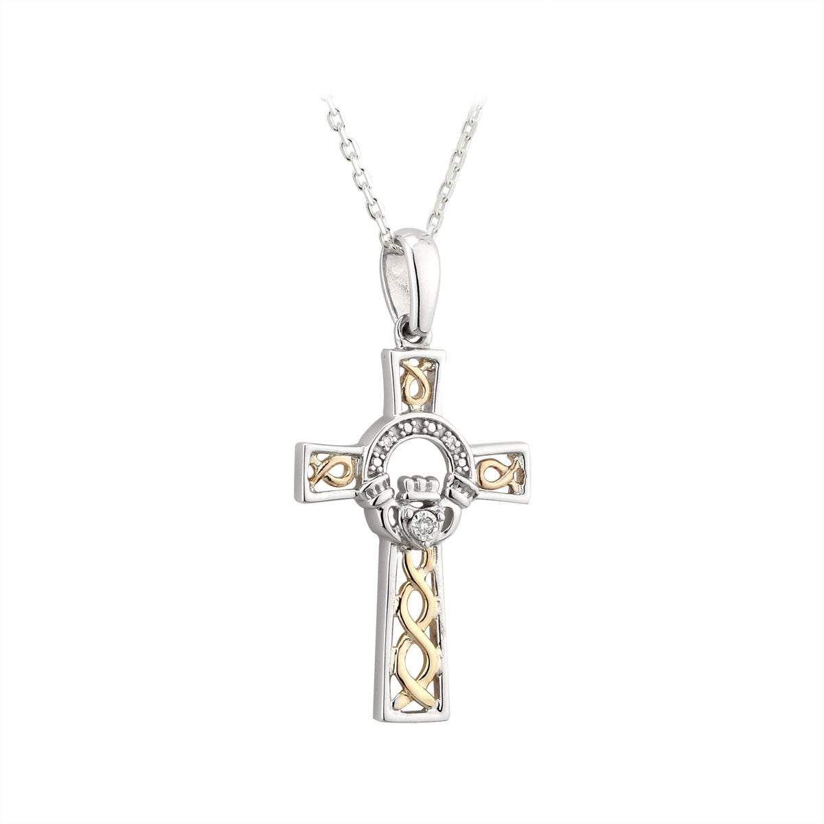 sterling silver and 10k gold diamond claddagh cross pendant s45785 from Solvar
