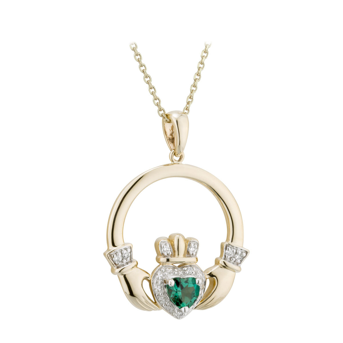 14k gold diamond and emerald claddagh pendant s46096 from Solvar