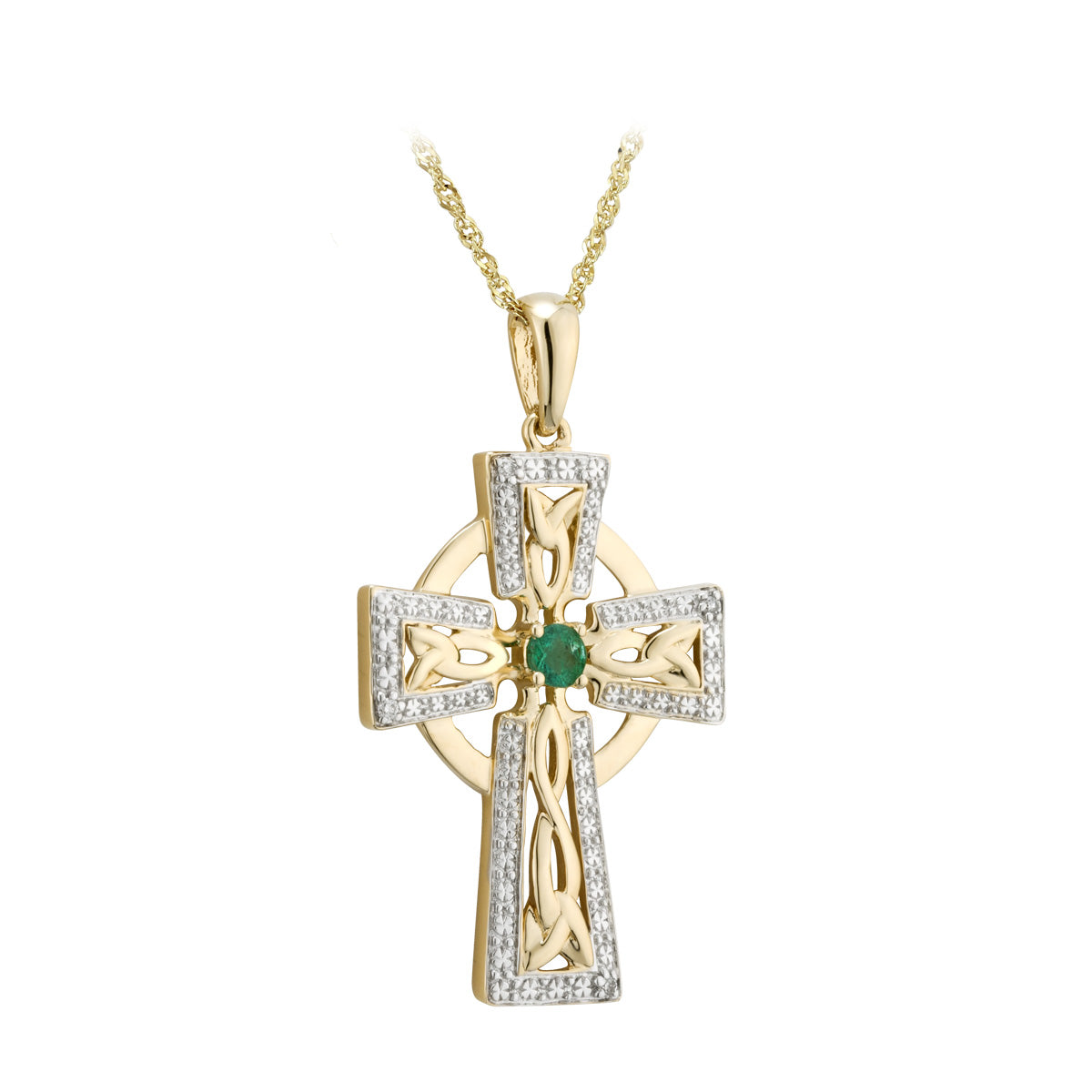 14k gold diamond and emerald large cross pendant s46102 from Solvar
