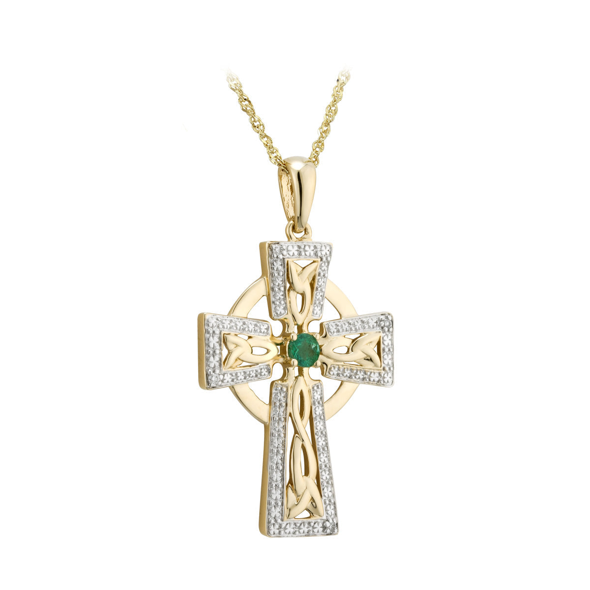 14k gold diamond and emerald cross necklace s46103 from Solvar