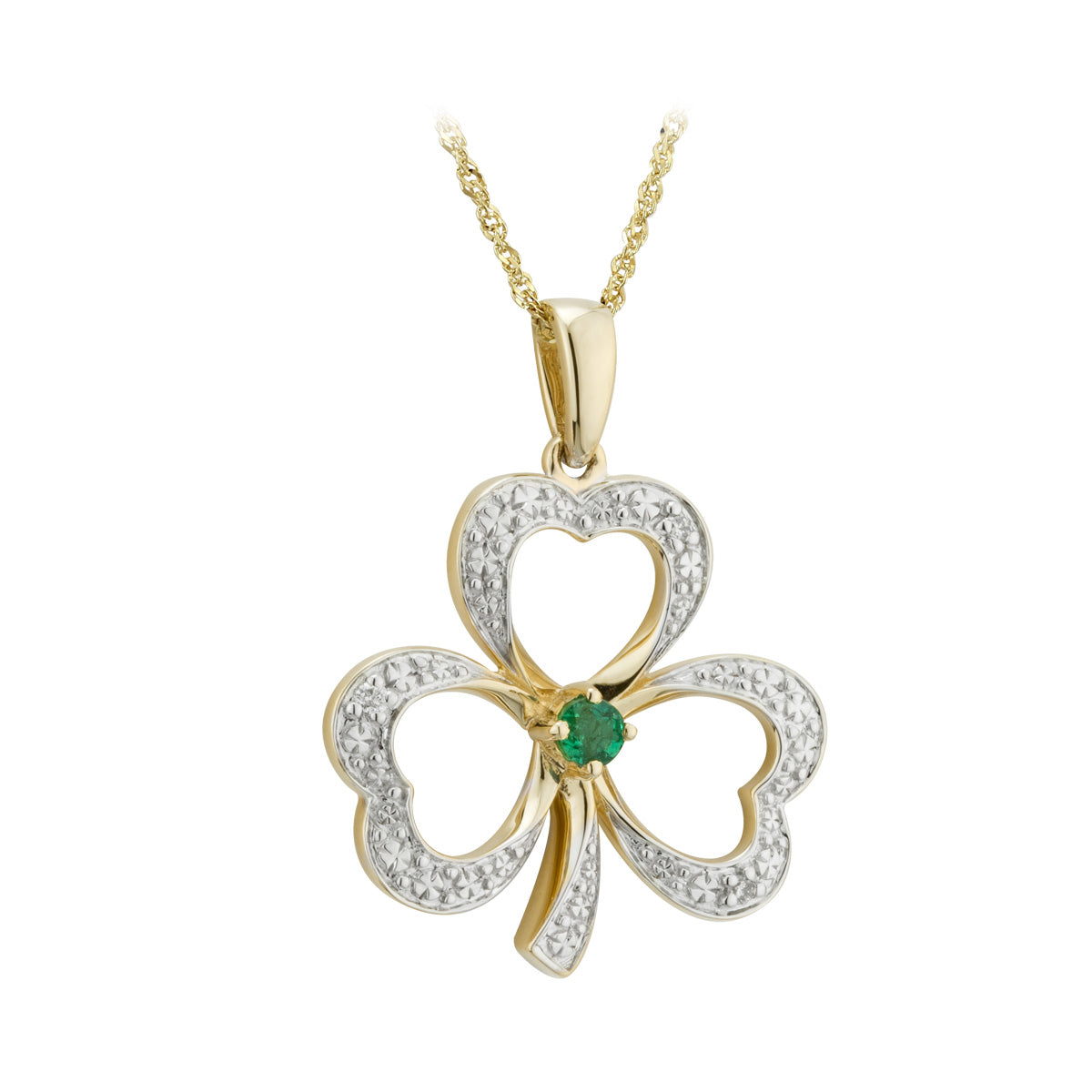 14k gold diamond and emerald shamrock necklace s46104 from Solvar