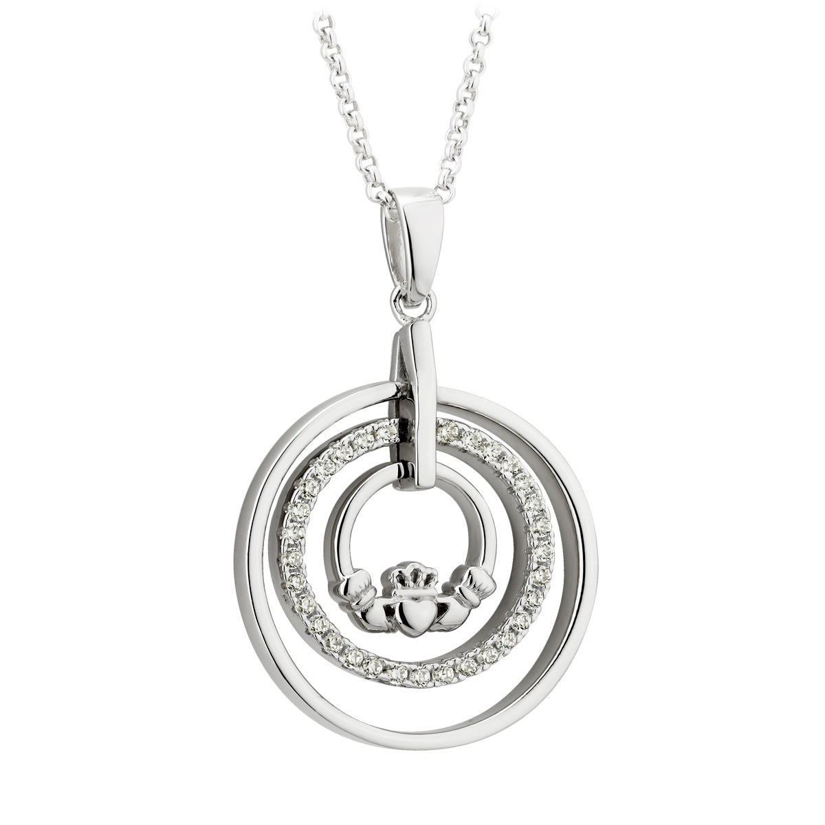 sterling silver cubic zirconia claddagh circle pendant s46340 from Solvar