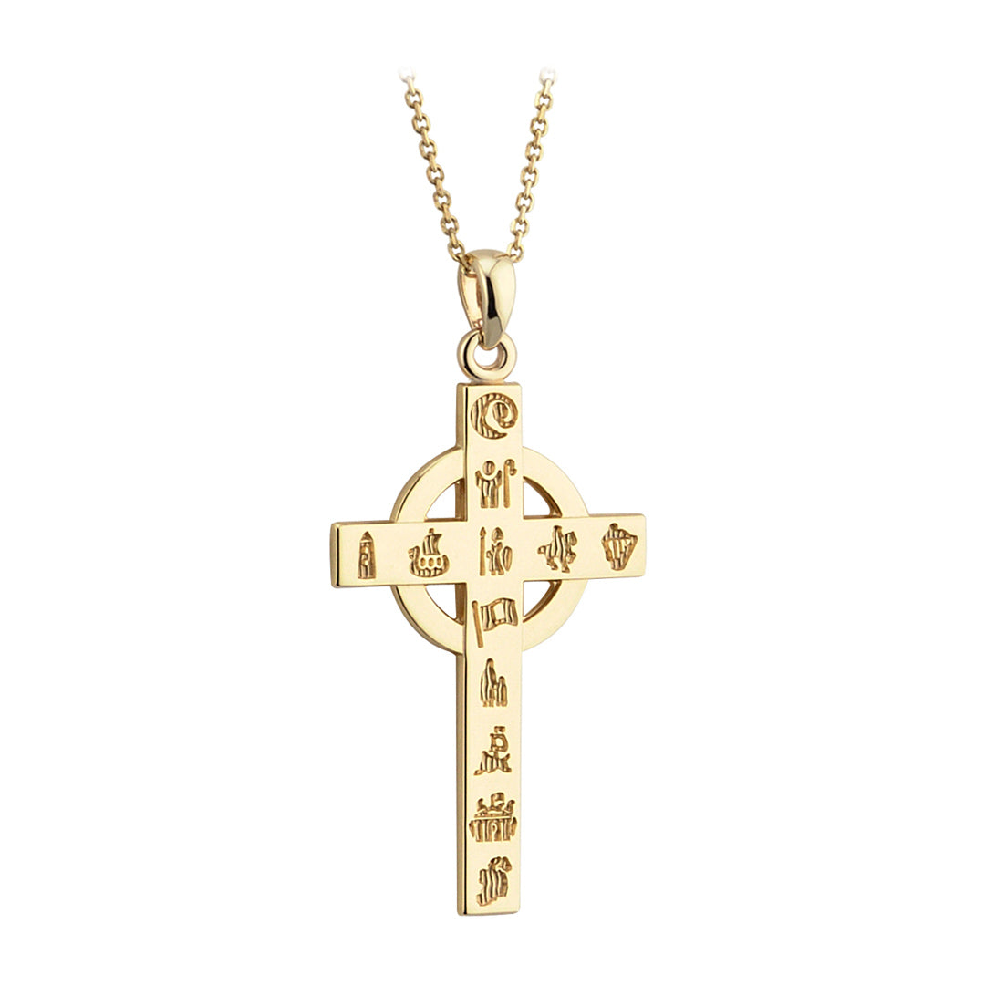 stock image of Solvar 14k gold small history of ireland cross necklace s4663