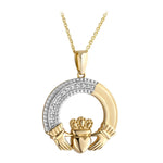14 karat Gold Diamond Claddagh Necklace S46765 on 18 inch 14 karat gold rolo chain from Solvar