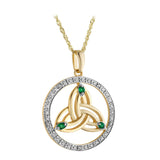 14 karat White & Yellow Gold Diamond & Emerald Round Trinity Knot Necklace S46786 on 18 inch 14 karat gold Sing chain from Solvar