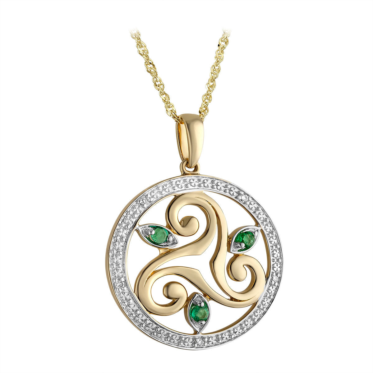14 karat White & Yellow Gold Diamond & Emerald Round Spiral Necklace S46787 on 18 inch 14 karat gold Sing chain from Solvar