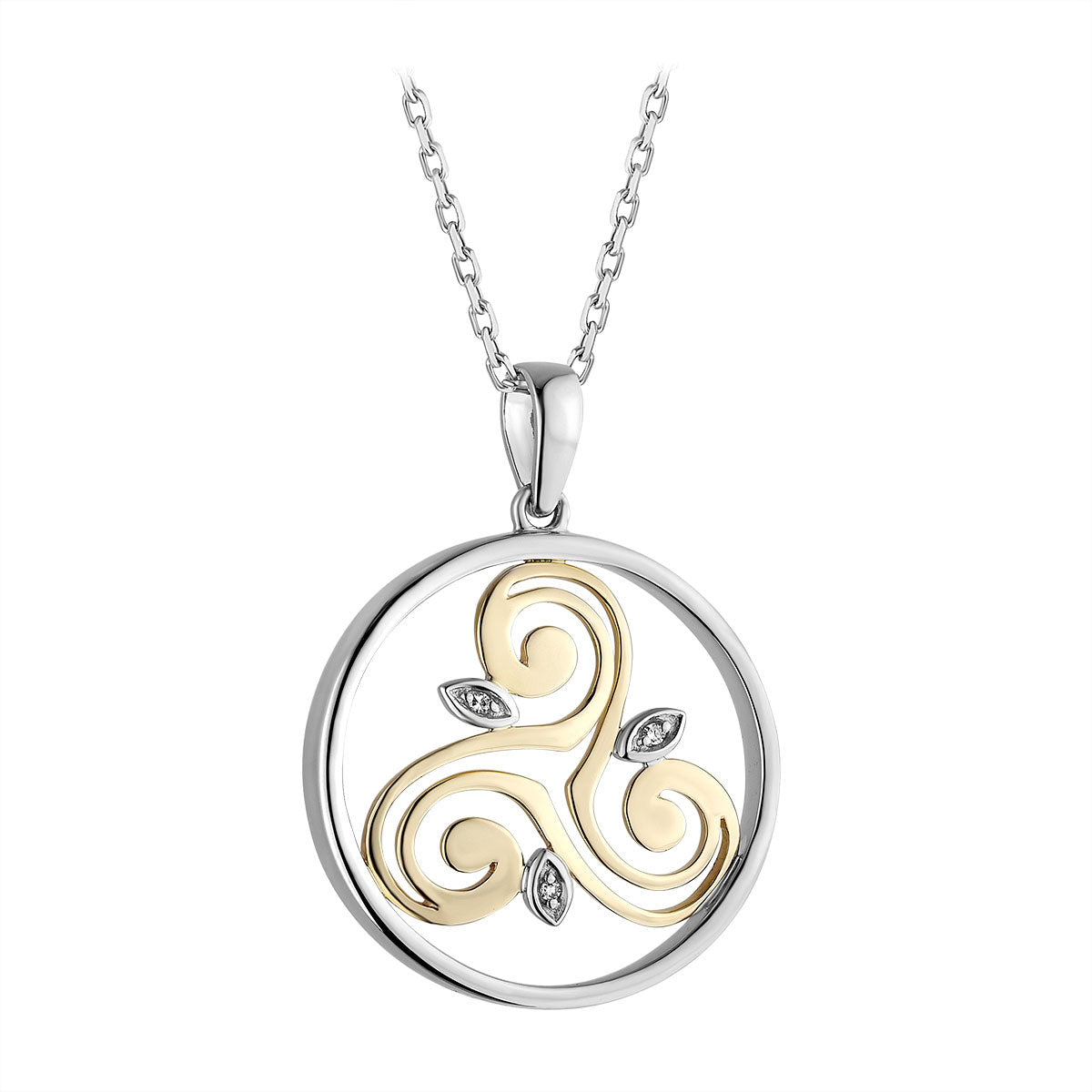 Two tone gold Celtic design Necklace S46803 on 18 inch sterling silver Rolo chain from Solvar