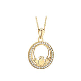 10 karat gold round Claddagh necklace S46892  framed with cubic zirconia stones from Solvar