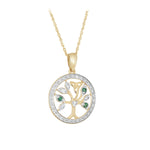 Solvar 14k gold diamond and emerald tree of life necklace S46911