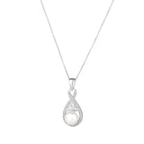 Solvar sterling silver crystal and pearl twisted trinity knot necklace S46918
