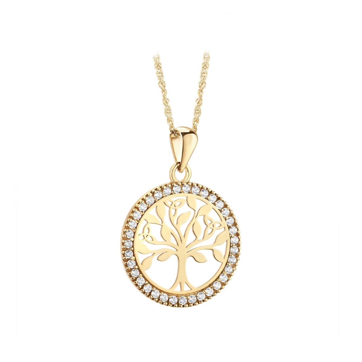 Solvar 14k gold diamond round tree of life necklace S46930