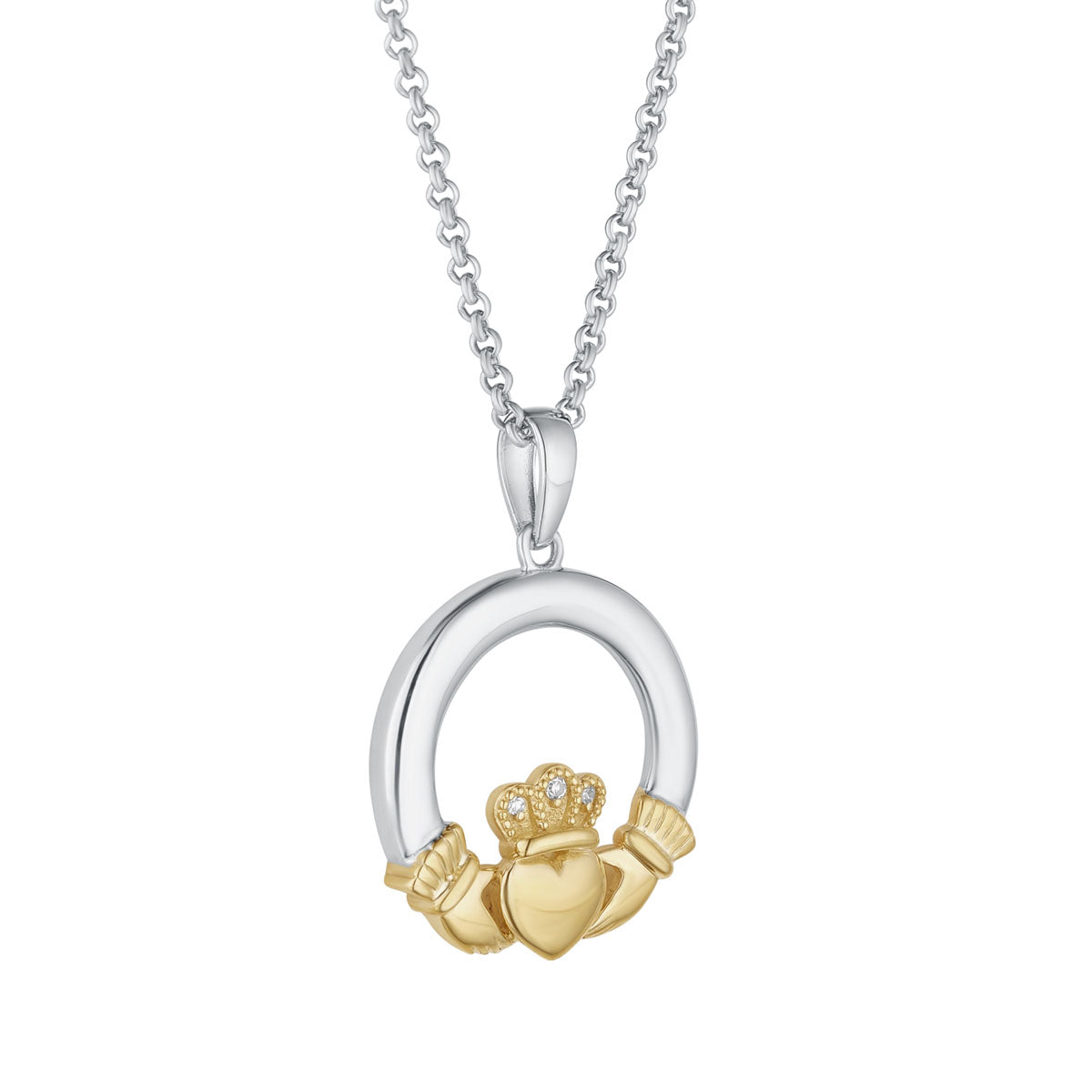 Stock image of Solvar Gold And Silver Diamond Claddagh Necklace S46936