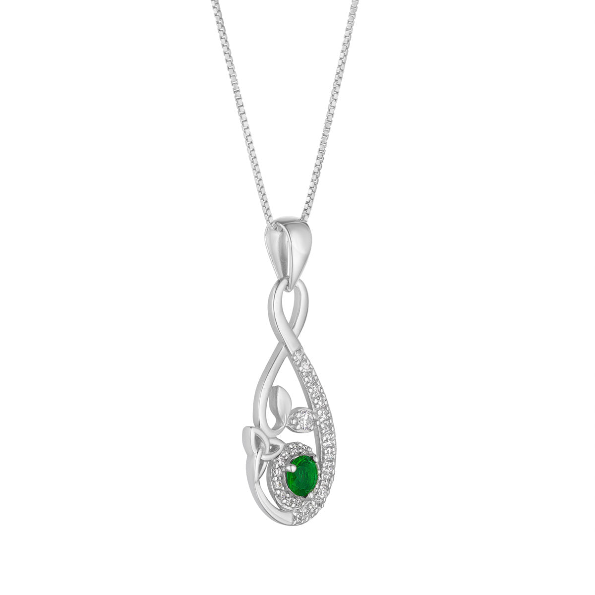 Stock image of Solvar Sterling Silver Green Crystal Celtic Drop Necklace S46939