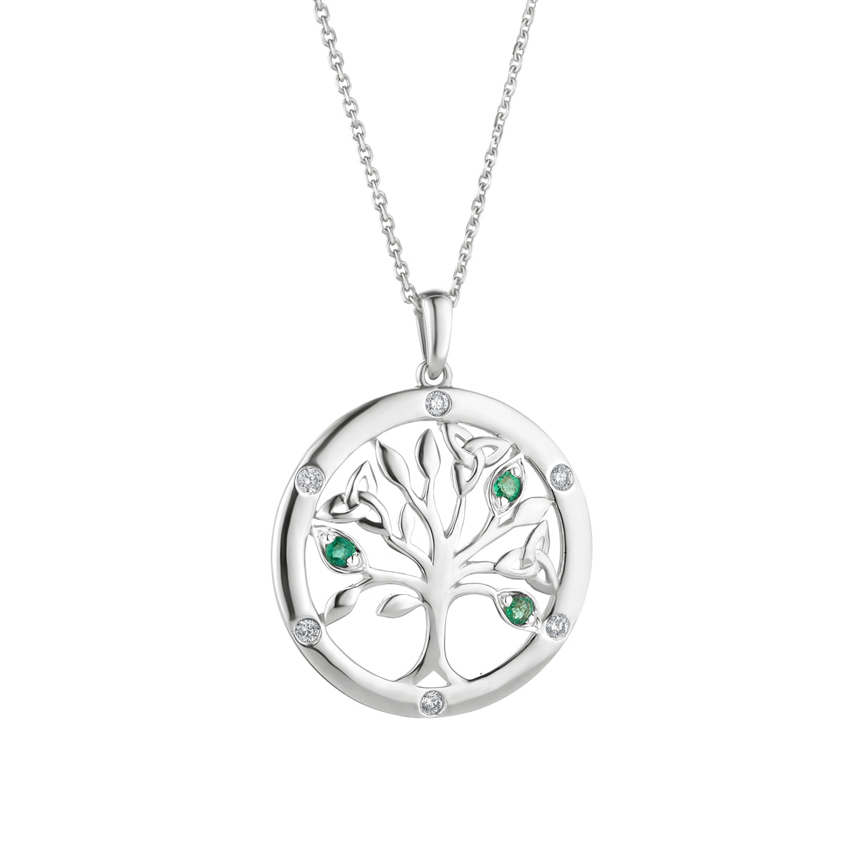 White Gold Flush Set Gemstones Tree of Life Necklace S46975 from Solvar Irish Jewellery