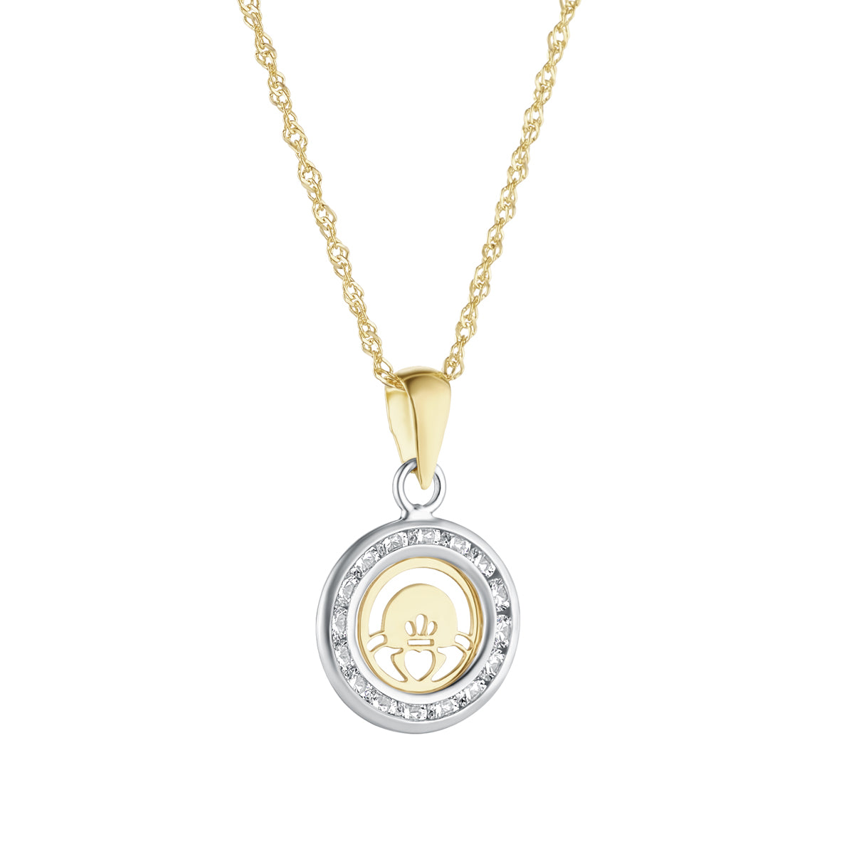 10K Gold Small Round CZ Claddagh Pendant S46976 from Solvar Irish Jewellery