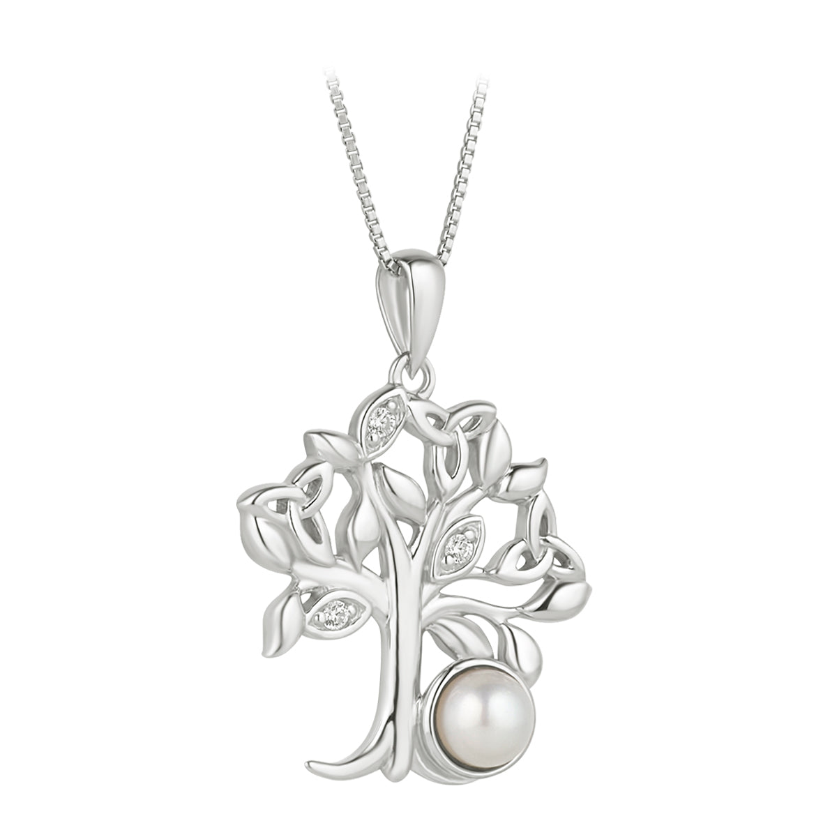 Sterling Silver Fresh Water Pearl Tree Of Life Necklace S47061 on the white background