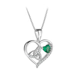 Sterling Silver Green Cz Trinity Knot Heart Necklace S47100 on the white background