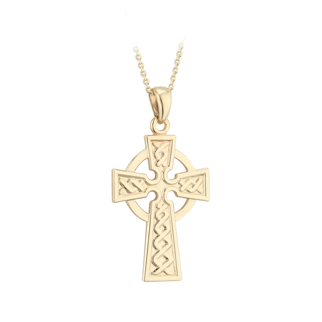 plain image of solvar gold celtic cross necklace on the white background