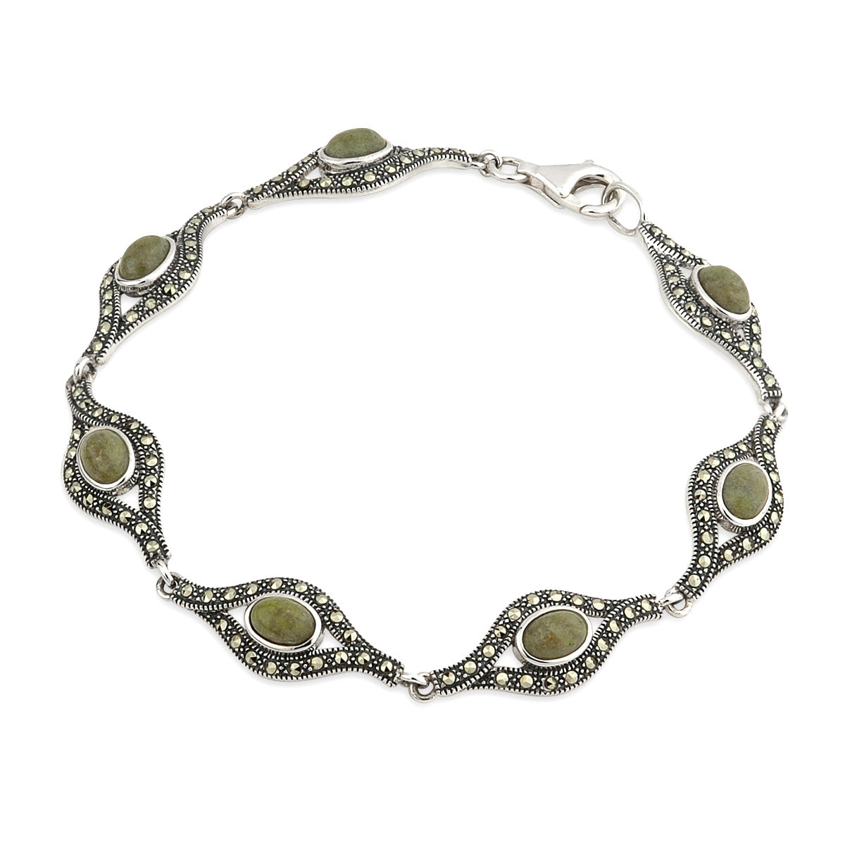sterling silver connemara marble and marcasite celtic bracelet s5726 from Solvar