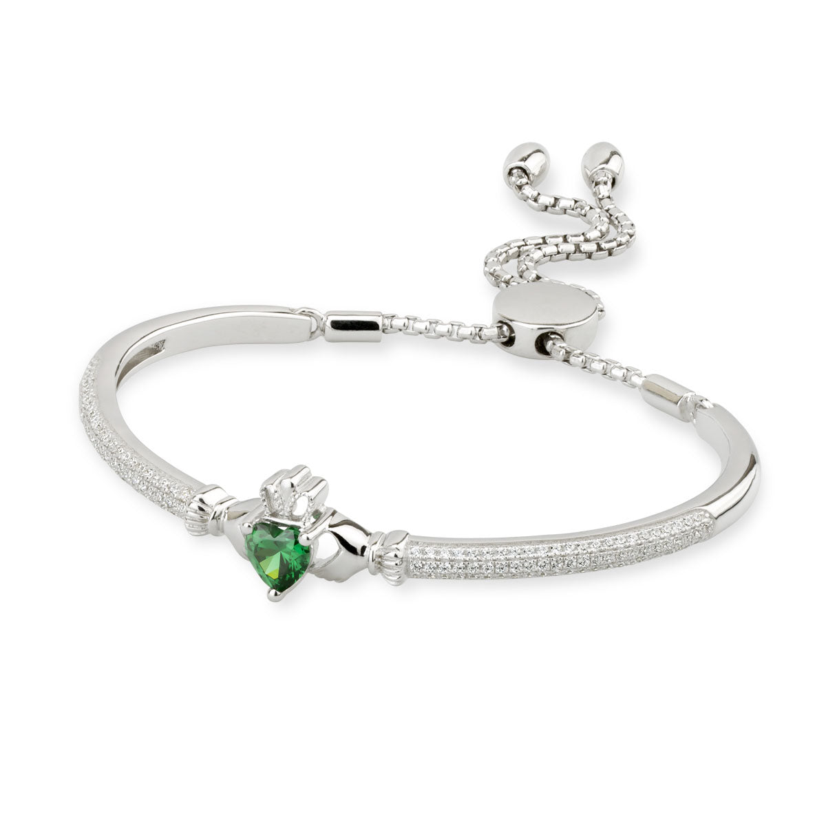 sterling silver cubic zirconia claddagh draw string bangle s5890 from Solvar