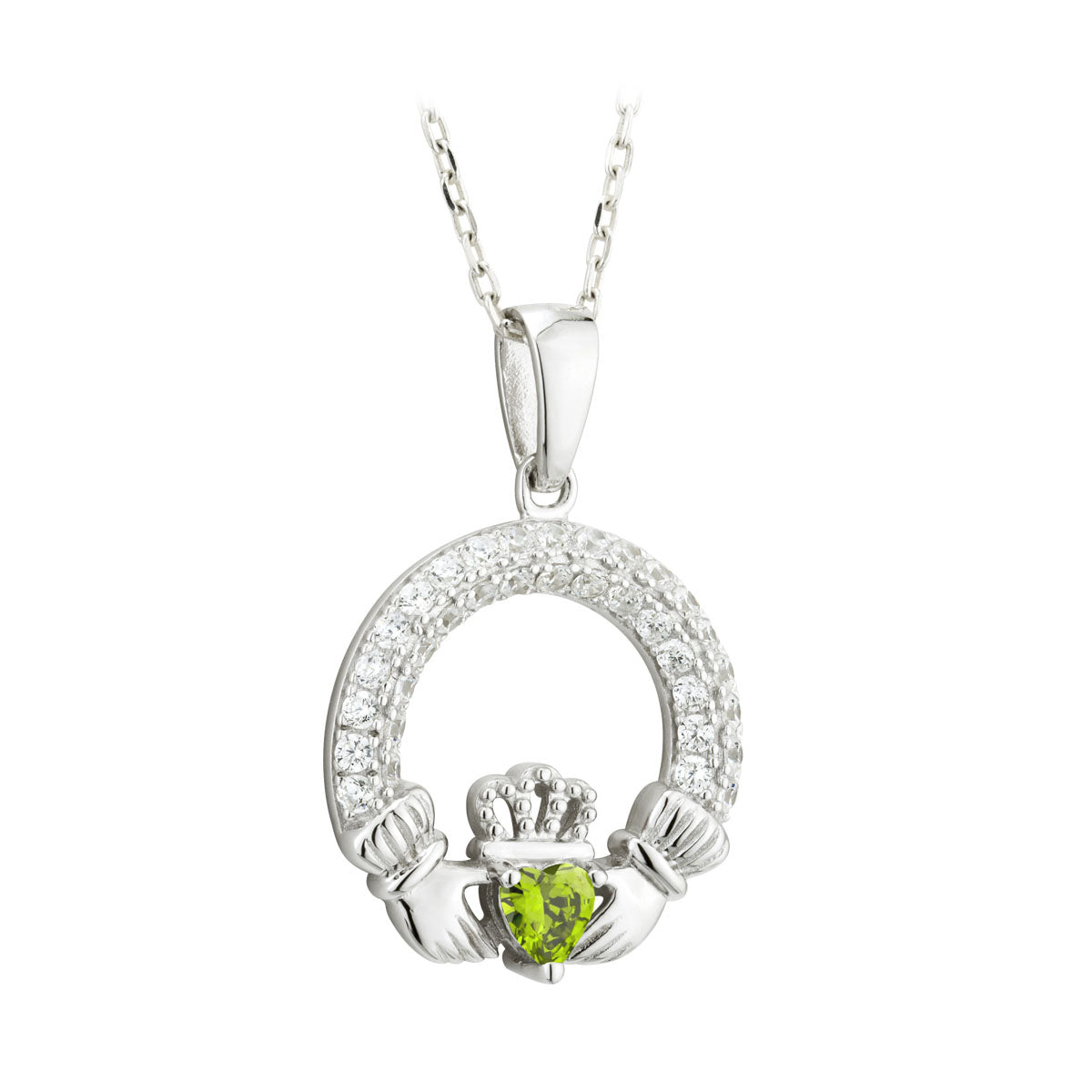 august birthstone peridot claddagh necklace  S46117-08 from Solvar