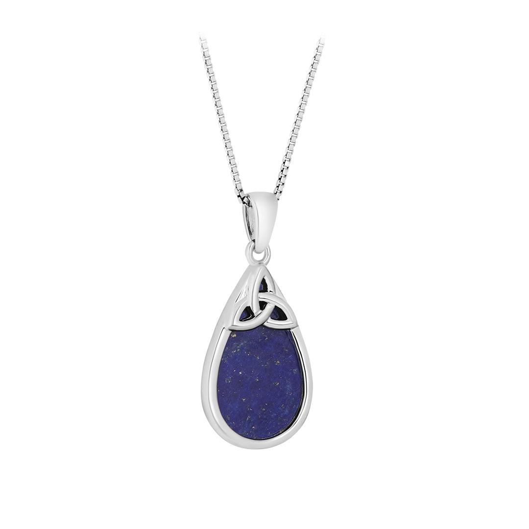 stock image of Silver Lapis Oval Trinity Knot Necklace from Solvar
