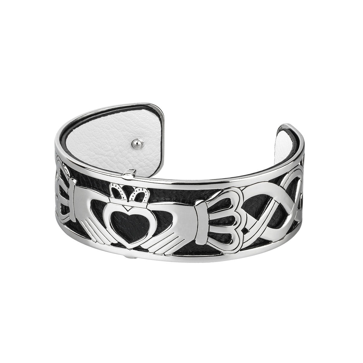 rhodium plated leather claddagh cuff bangle s50001 from Solvar