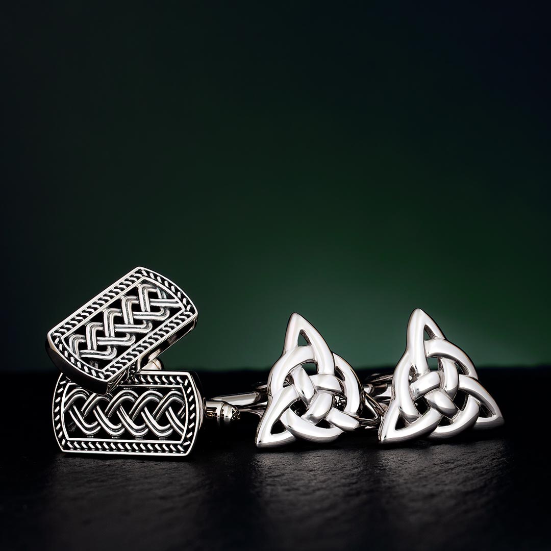 styled image of sterling silver trinity knot cufflinks s6434 from Solvar 