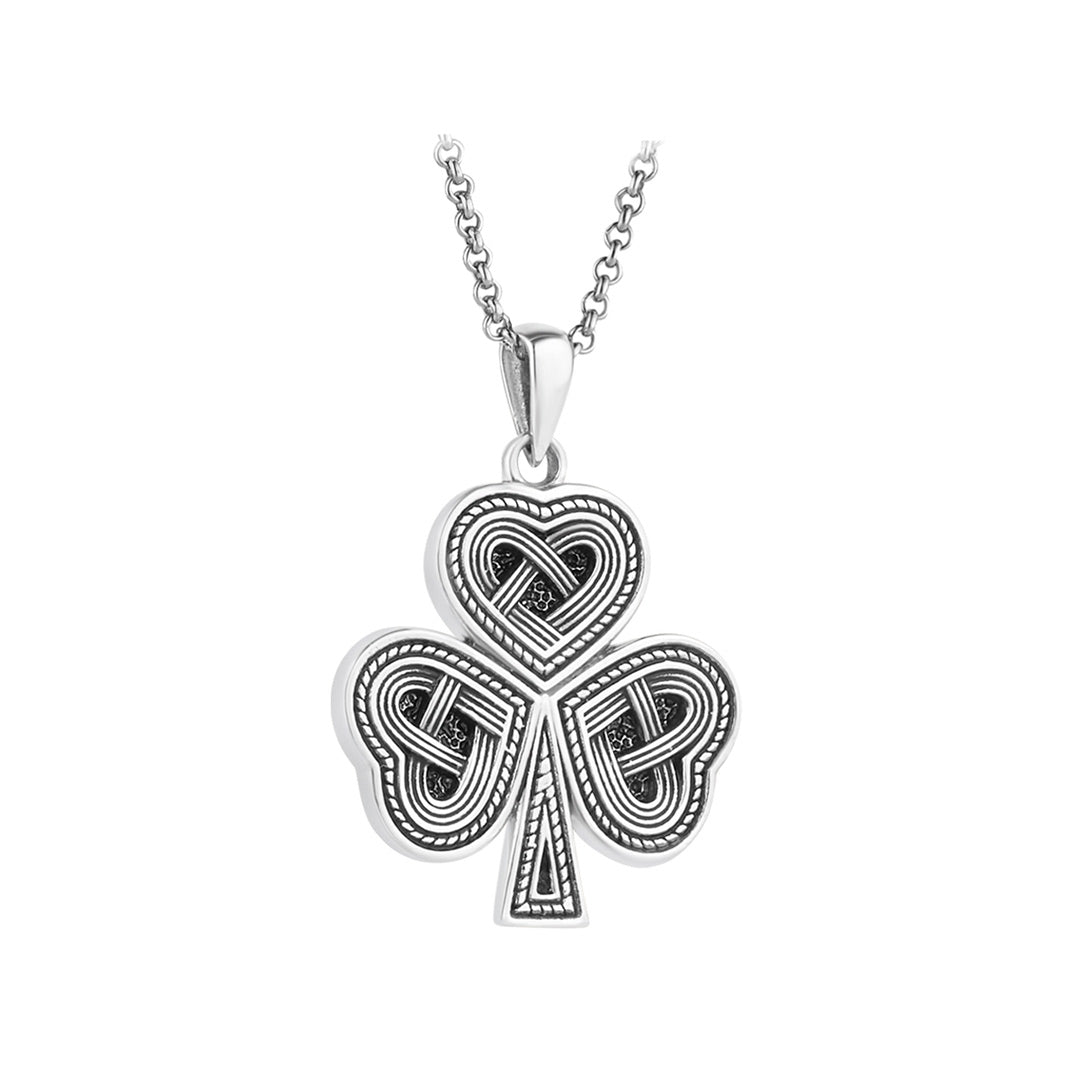 Oxidised Silver Celtic Shamrock Necklace S47059 on white background