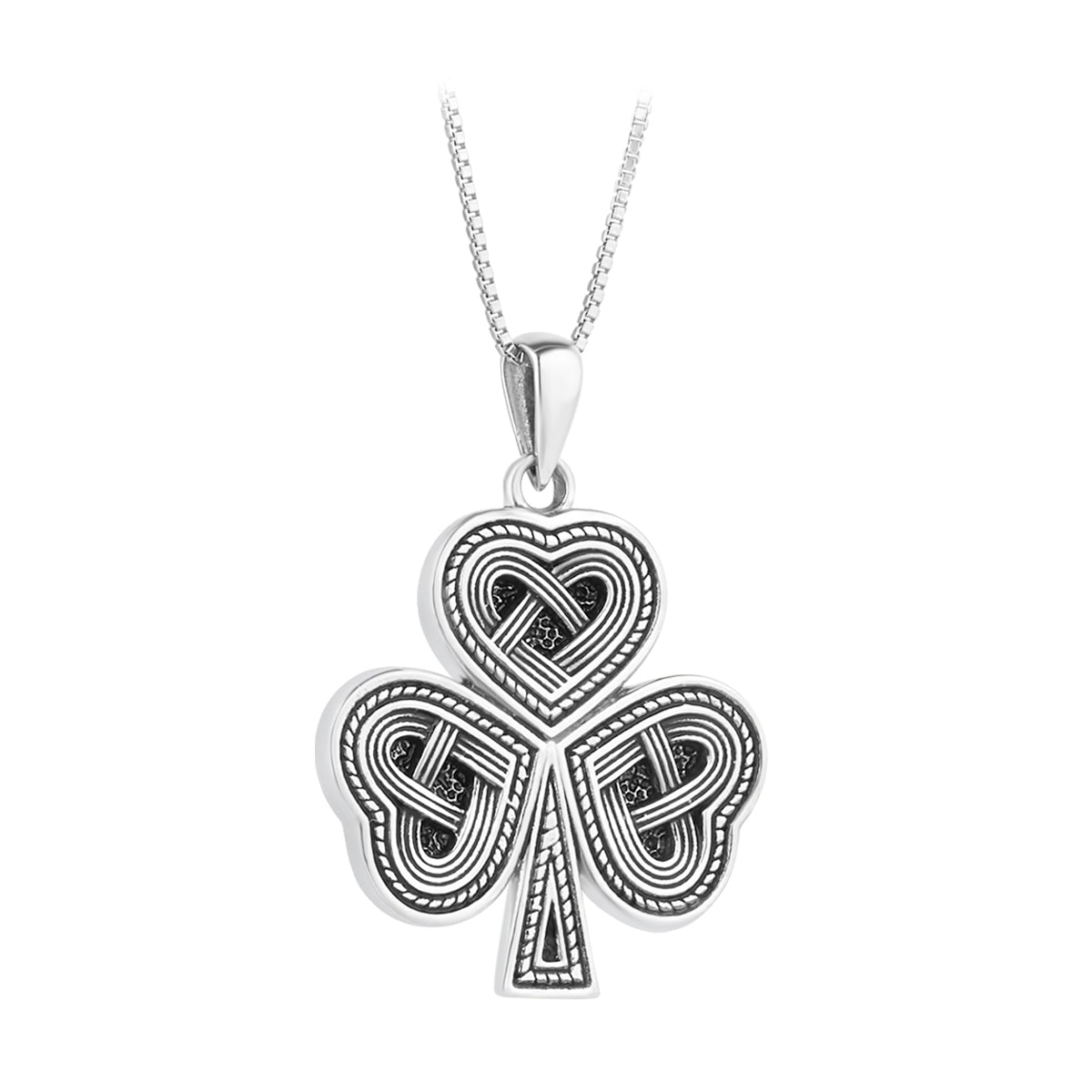 Oxidised Silver Celtic Shamrock Necklace S47059 on white background