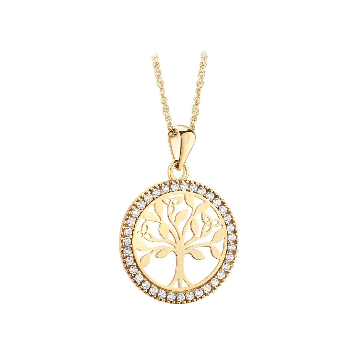 10 karat gold round Celtic tree of life necklace S46894  framed with cubic zirconia stones from Solvar