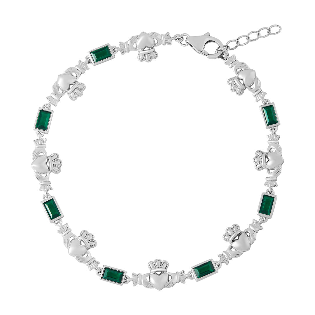 stock image of Sterling Silver Green Cz Claddagh Bracelet from Solvar