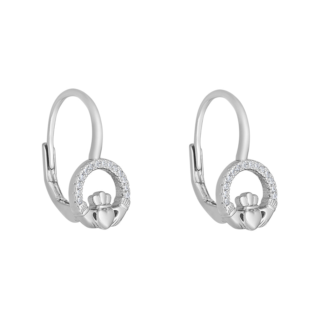 stock image of Sterling Silver Cz Round Claddagh Drop Earrings from Solvar