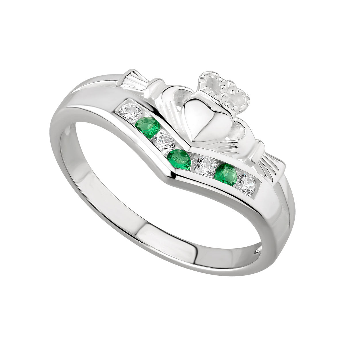 sterling silver emerald and cubic zirconia claddagh wishbone ring s2751 from Solvar