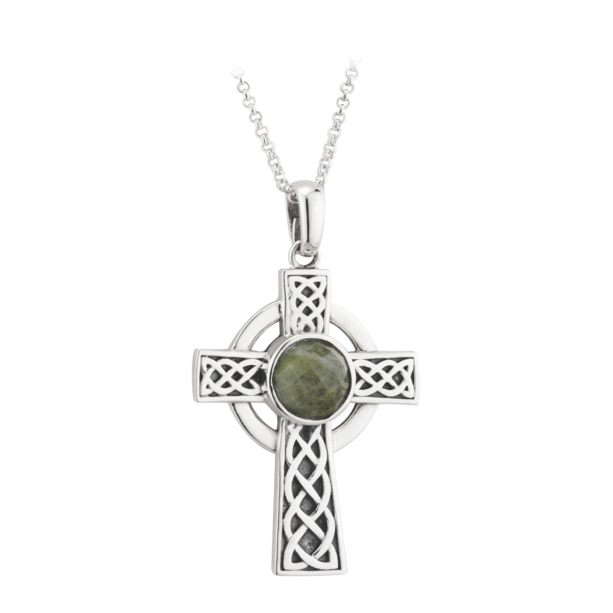 sterling silver connemara marble celtic cross necklace s46173 from Solvar