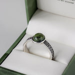 silver connemara marble celtic knot band ring in a ring gift box 1